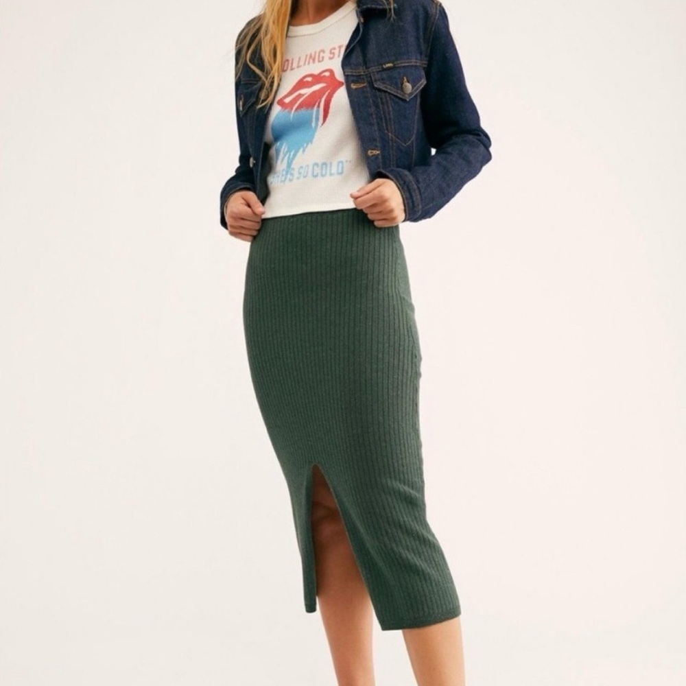 Free People Dark Green Ribbed Sweater Skirt